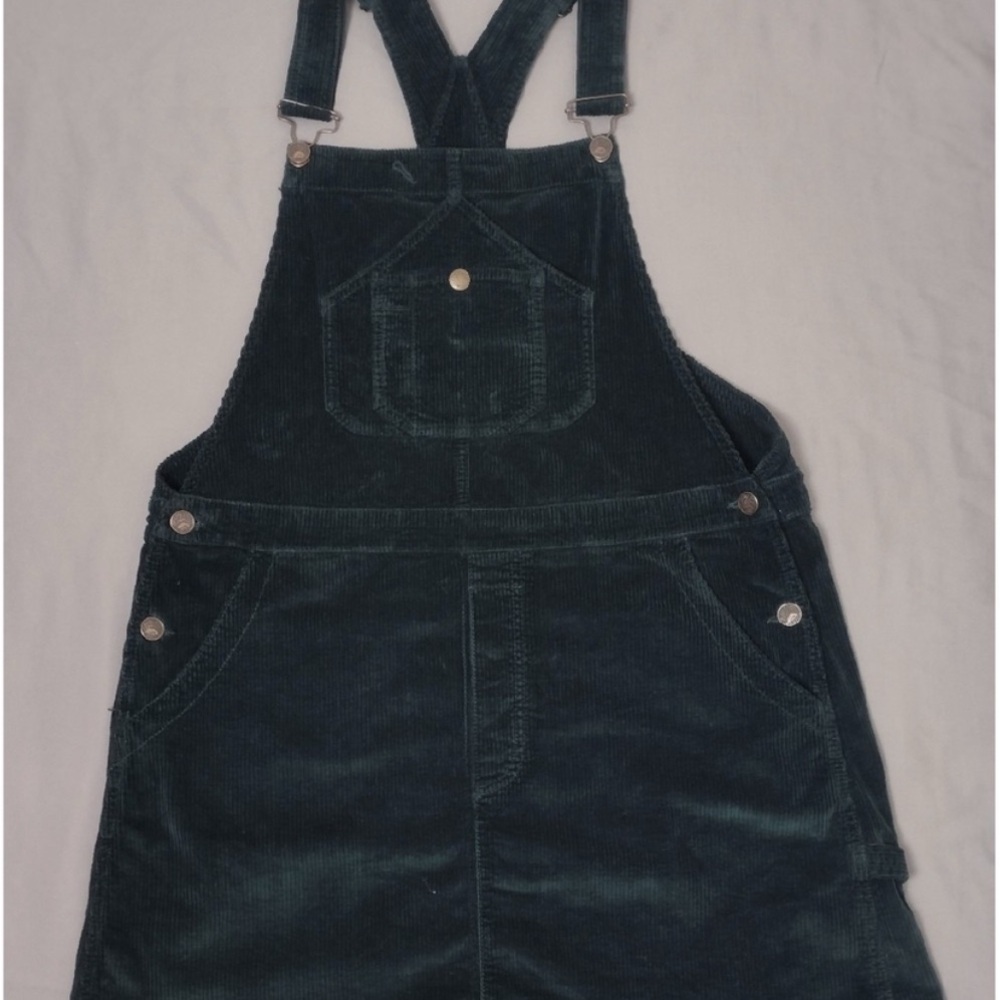Faherty York Scarab Green Corduroy Overall Skirtall Mini Dress Size Large - Picture 2 of 7
